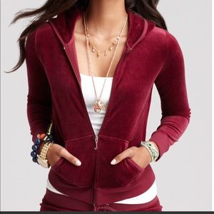 Burgundy Velour Juicy Couture Zip Up Hoodie